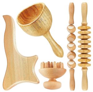 Maderotherapy Set Massaggio Anticellulite Rullo in Legno Drenaggio Linfatico Coppe Massaggio in Legno