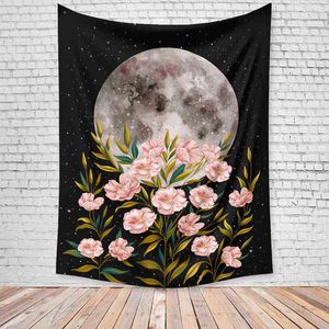Background Cloth Home Living Room Nightstand Decoration Wall Hanging Painting Crescent Plant Hand Painted Tapestry Tapiz J220804
