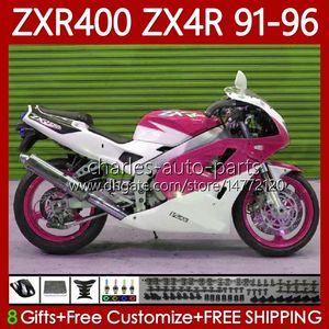 Bodywork Kit For KAWASAKI NINJA ZXR 400 CC ZX4R ZXR400 ZX-4R 91 92 93 94 95 96 138No.184 Body ZX 4R White pink ZXR-400 1991 1992 1993 1994 1995 1996 400CC 91-96 OEM Fairing