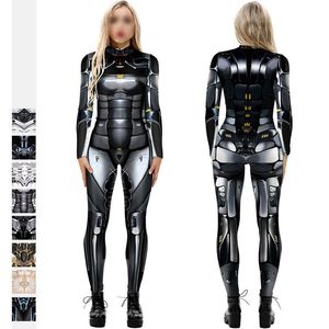 Festival Partys Malzemeleri Cadılar Bayramı Kostüm Robot Savaşçı Zırhı 3D Dijital Baskı Bayanlar Cosplay Uzun Kollu fermuar Sıkı Bodysuit Holloween Taytlar ZL1243