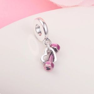 Authentic 925 Sterling Silver Beads Dumbbell Heart Dangle Charms Fits European Pandora Style Jewelry Bracelets & Necklace DIY Gift For Women 799545C01