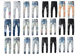 jeans viola di marca 40 di sconto ~ Jeans da uomo Moda Uomo Stile cool Designer di lusso Pantaloni di jeans Strappati effetto consumato Nero Blu Jean Slim Fit Moto Taglia 28-40