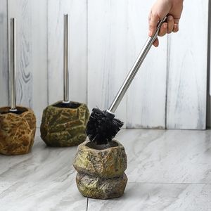 Vintage stone Shape Lavatory Brush Toilet Creative Holder Set Cleaning Tool ceramics Bathroom Decor Accessories Y200407