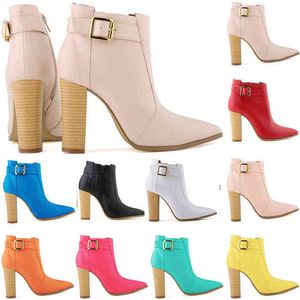 Dress Shoes Ankle Boots Women New Pointed Wood Grain Thick High Heel Night Club Sexy End Atmospheric Short Boots 220610