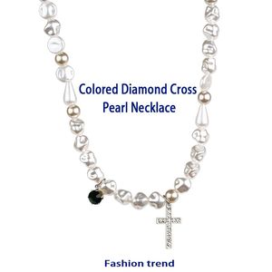 Pendant Necklaces Design For Women Pearl Splicing Cross Fashion Shining Rhinestone Cool Clavicle Chains JewelryPendant