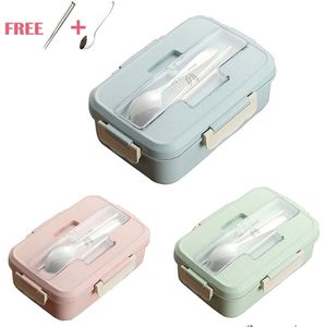 Microonde Lunch Box Paglia di grano Stoviglie Contenitore per alimenti Contenitore per bambini Bambini Ufficio scolastico Portatile Bento Box Stoviglie gratuite T200530