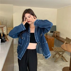 Kadın Ceketleri Mavi Retro Denim Ceket Kadın Giysileri Bahar Sonbahar Büyük Cep Kore Moda Kot Palto Kadın Vahşi Temel Katlar Jaqueta Femin