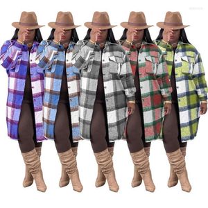 تمتزج الصوف النسائي Casaul Women Coat Long Collawlullllfull Plaid كامل الأكمام مع ملابس الشتاء الشتوية السفلية للزي Phyl22