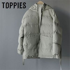 Woman Winter Coat Korean Fashion Belted Cotton-Padded Jackets Female Hooded Down Jackets 201214