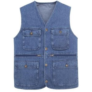 New waistcoat designs for men jeans denim vests male with many pockets vest men sleeveless jacket SHIERXI T190828