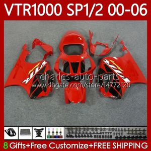 Röd svart OEM karosseri för Honda VTR RTV 1000 RC51 00-06 Bodys 123NO.122 SP1 SP2 VTR1000 RTV1000 00 01 02 03 2004 2005 2006 VTR-1000 2000 2001 2002 2003 04 05 06 FAIRING