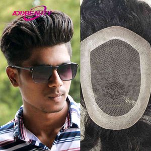 Men Hair Synthetic Prosthesis Lace Npu Toupee Straight 30mm Wave Indian Human Wigs for Replacement piece Natural Color 0527