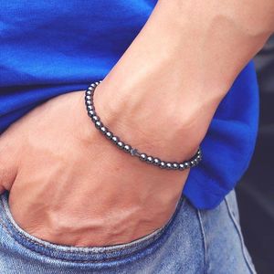 Charm Armbänder 4mm Kleine Perlen Männer Minimalist Kreuz Braslet Yoga Schmuck Natürlicher Hämatit Onyx Tigerauge Armband Strang BrazaleteCharm