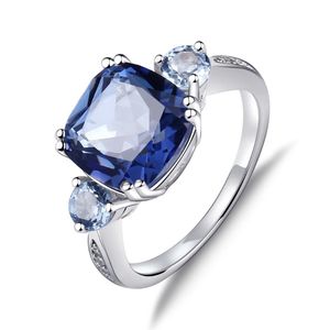 Pierścienie klastra balet klejnot 5.22CT Naturalny Iolite Blue Mystic Quartz Sky Topaz Stone Pierścień dla kobiet 925