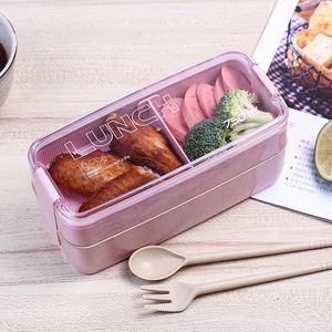 Dinnerware Sets 750ml Healthy Material 2 Layer Lunch Box Wheat Straw Bento Boxes Container Lunchbox Microwave ContainerDinnerware SetsDinner