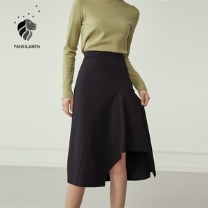 Fansilanen Ruffle assimétrico elegante saia longa e elegante Mulheres da cintura alta Autumn Sexy Aline saia feminina Salia vintage 210306