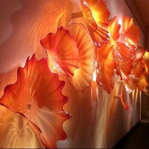 Lâmpada de placa de flor laranja 100% sopro de vidro murano pendurado arte de parede personalizada de 20 a 45 cm