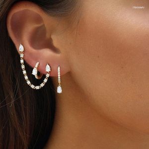 Stud Piece Double Piercing Fashion Girl Women Jewelry 5A Clear CZ Station Link Chain Tassel EarringStud Dale22 Farl22