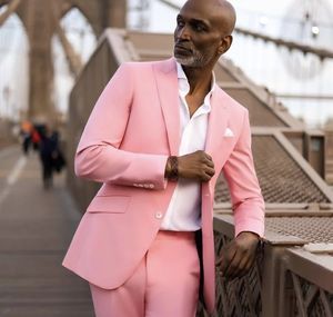 Pink Peak Lapel Men Suits Costume Homme Wedding Tuxedo Terno Masculino Prom Groom Party 2 PCS Slim Fit Blazer Jacket Pant