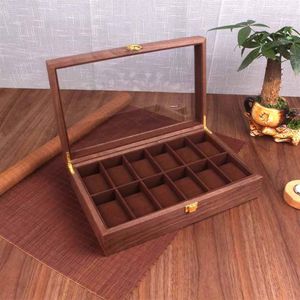 Wholesale solid wooden box resale online - Watch Boxes Cases Wooden Box Holder Storage Display Organizer Luxury Retro Solid Wood Casket Transparent Glass Epitopes Watch309o