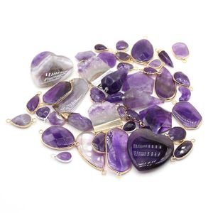 ペンダントネックレス天然石アメジストペンダントさまざまな形状チャーム用の紫色のクリスタルジュエリーを作るdiy女性ネックレスイヤリングクラフト