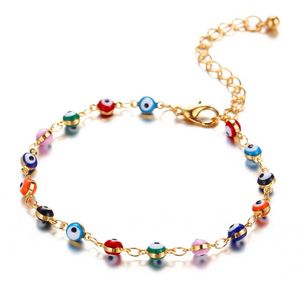 Bohemian Colorful Evil Eye Peads Anklety dla kobiet Srebrny kolor Summer Ocean Beach Bransoleta Bransoletka Łańcuch nogi Biżuteria