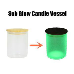 10oz Sublimation Glass Candle Holders Thermal Trasnfer Glow Candles Vessel with Bamboo Lid Heat Printing Holders A02