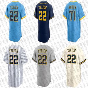 Christian Yelich 2022 City Connect Özel Beyzbol Formaları Tyrone Taylor Lorenzo Cain Josh Hader Brent Suter Willy Adames Kolten Wong Rowdy Tellez Erkek Kadın Gençlik