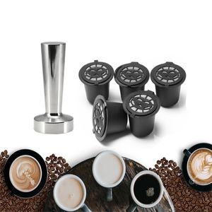 Återanvändbar Nespresso Coffee Capsules Cup Stainess Steel Coffee Tamper Refillable Coffee Capsule Refilling Filter Coffeeware Gift 210326