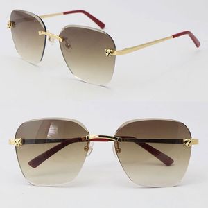 New Designer Cheetah head Metal Rimless Sunglasses 0147S Diamond cut Lens Fashion High Quality Sun glasses 18K Gold Male and Female Large Square Frame Size:61-18-140MM