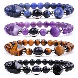 Pedra Facetada Amethyst Rose Quartz Tigre Bracelet Yoga Obsidiana Sodalite Pir￢mide Pulseiras de Misos Mulheres Homens Menina J￳ias de Moda