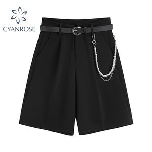 Sommar kostym shorts kvinnor lös hög midja mode avslappnad droppe känsla visa solida brett ben raka shorts för tjejer mjuk 220419