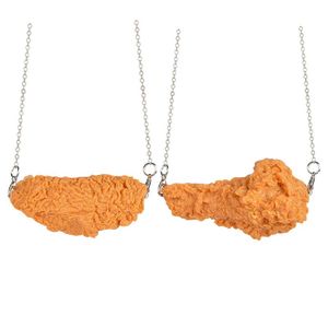 Chains Dainty Gold Cross Necklace For Women PVC Simulation Fried Chickens Pendant Funny Creative Initial NecklaceChains