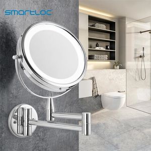 Smartloc estensibile LED 8 pollici 5X / 10X ingrandimento specchio da parete per bagno specchio murale luce vanità trucco bagno specchi cosmetici 220509