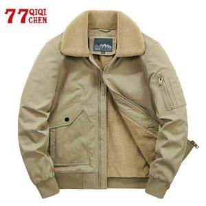 Mens kış bombacı ceket yaka kalınlaşmış polar sıcak gündelik ceketler erkek kuzu yün moda gevşek askeri rüzgar kırıcı erkek l220706