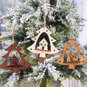 3d Holz Baum großhandel-Weihnachtsdekorationen d Hohlbaumholz Anhänger Ornamente Weihnachtsdiy Holzhandwerk Kinder Geschenk für Home Party Decristmas