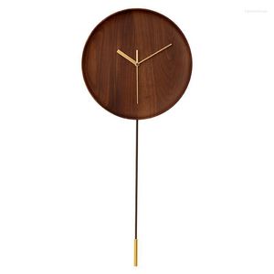 Relógios de parede Black Walnut Wood Clock moderno criativo nórdico Espanha Pendulum Silent Living Room Decoração de casa Presente