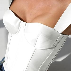 Tawnie Y2K Satin Off Shoulder Corset Cropped Top Women Sleeveless Backless Sexy Strapless Vest Skinny Summer Tank Tube Tops 220325