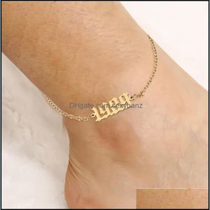 Charm Bracelets Jewelry Personalize Stainless Steel Ankle Bracelet 1980 To 2000 Special Birth Year Custom Number Anklet Best Friend Gifts Dr