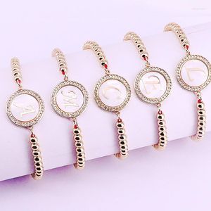 Braccialetti con ciondoli 10Pcs Rotondo Micro Pave Cz Shell 26 Lettera dell'alfabeto Connettore Intrecciato Macrame Bracciale con perline Corda regolabile GioielliFascino in