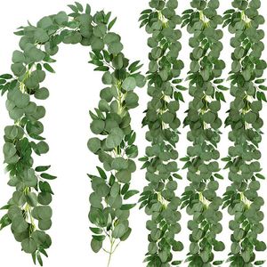 Decorative Flowers & Wreaths Packs 6.5 Feet Artificial Silver Dollar Eucalyptus Garland With Willow Vines Twigs Leaves Greenery GarlandDecor