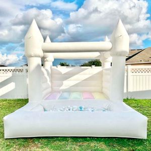 Pastel White Inflatable Wedding Bouncy Castle With Ball Pit Toddler Pink Bounce House For Kids Party Rental