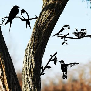 3 Stück Metall-Vogel-Silhouette, Wandkunst-Dekoration, Vögel auf dem Ast, Metall-Vogelstatue