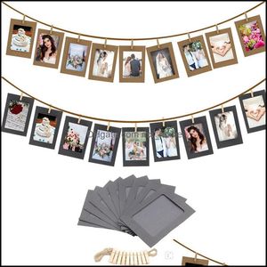 10 PCS Frame de papel combinada com clipes e 2,2m de corda de 6 polegadas Po Diy Hanging Picture Album Home Decoration Drop Deliver