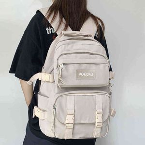 Rucksack Tasche Rucksack Stil Neue Multi Tasche Wasserdichte Nylon Große Kapazität Einfarbig Frauen Schule Tasche Männer Einfügen Schnalle Laptop 220723