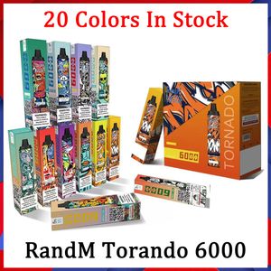 100% Original RANDM TORNADO 6000 PUFFS E Cigarette Disposable Vape Pen Device Pod 12ml Capatity 850mah Battery Recharge Type-C Port Air-Adjust Flow 20 Colors In Stock