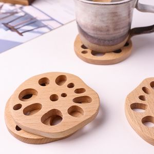 Simple Teaware Trays mug coffee cup holder hot-proof and heat-insulating wood beech wood creative lotus root coasters LK136