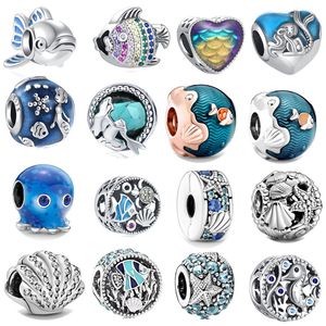 YENİ S925 STERLING Gümüş Takılar Yuvarlak Gevşek Boncuklar Boncuklu Bayanlar Moda Lüks Orijinal Fit Pandora Bilezik Ocean Koleksiyon Koleksiyonu DIY DIY Kadın Mücevher Hediye