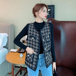 Coletes femininos 2022 colete de moda de primavera feminino tweed jaqueta sem mangas