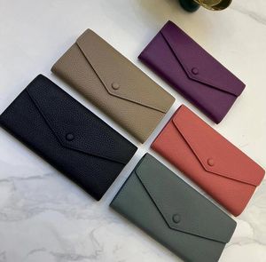Moda çok renkli uzun desen cüzdan yüksek kaliteli tam inek derisi saf renk tasarımcısı unisex zarf cüzdan lüks marka orijinal deri kredi kartı çanta çanta